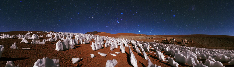 Small penitentes in Chile’s Atacama Desert. On Europa, these structures are much larger, reaching upwards of 50 feet in height, according to new research.